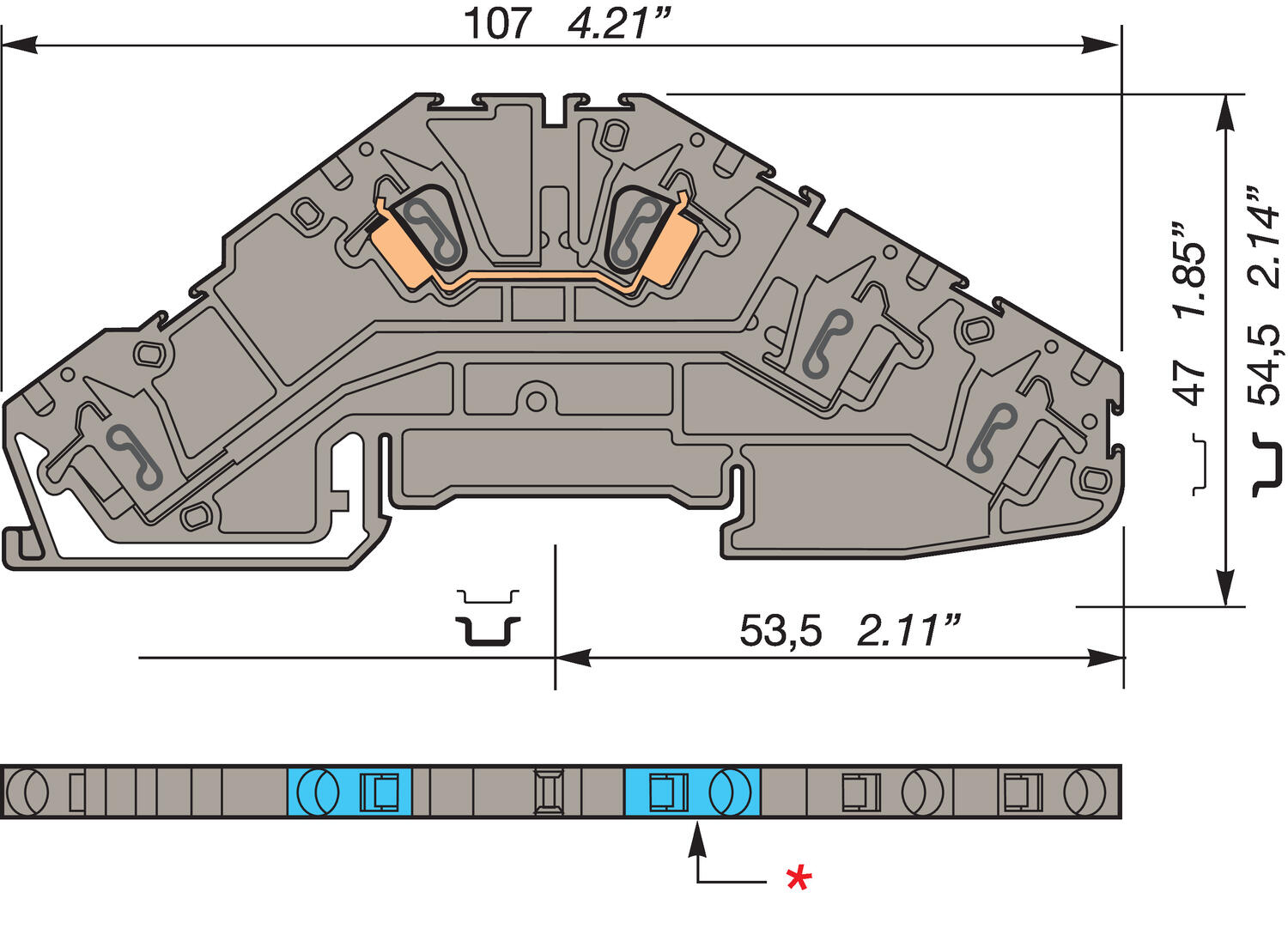 Illustration on terminal block, spring terminal block for distributionblock and TS35-rail