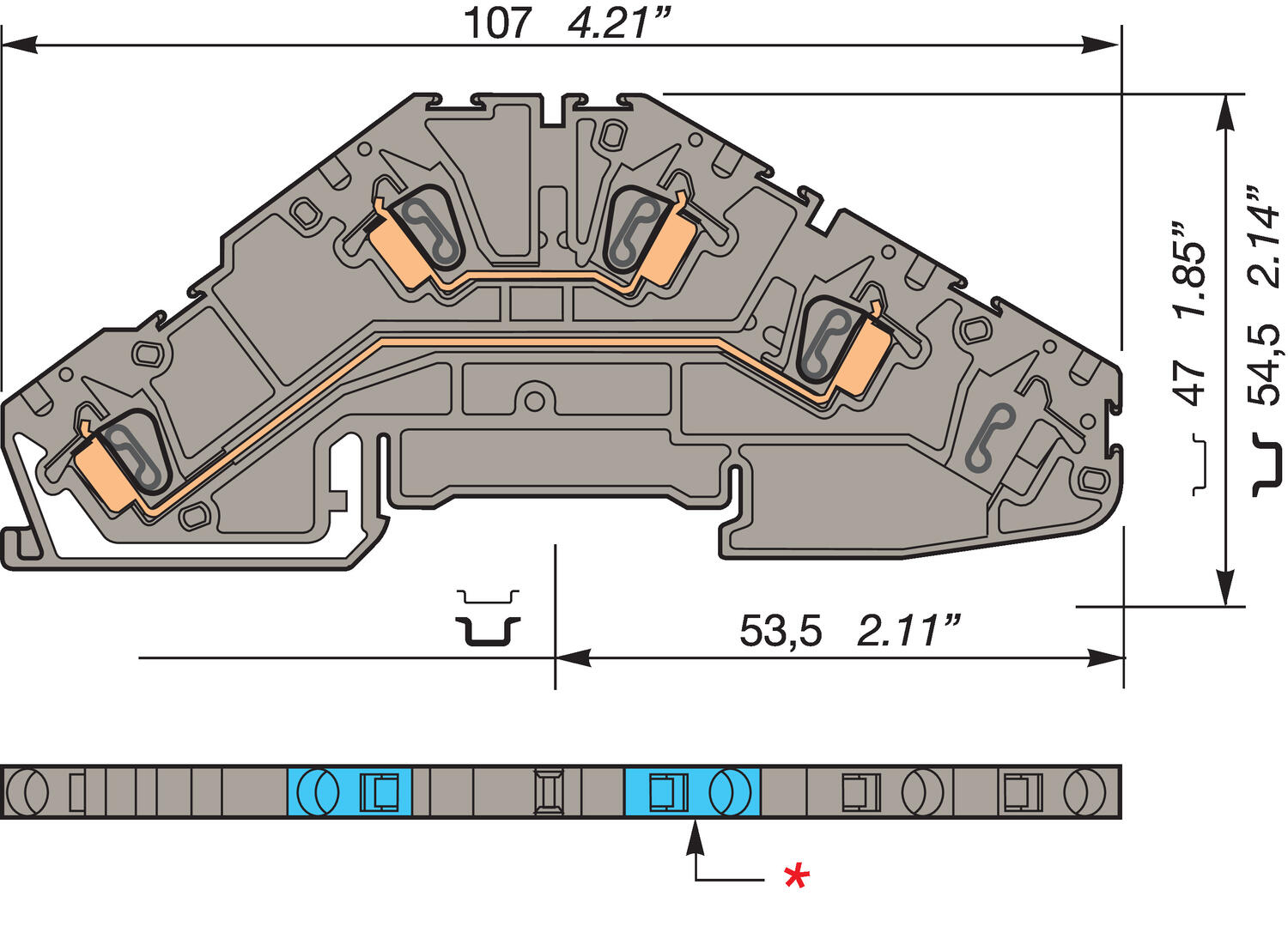 Illustration on terminal block, spring terminal block for distributionsblock and TS35-rail