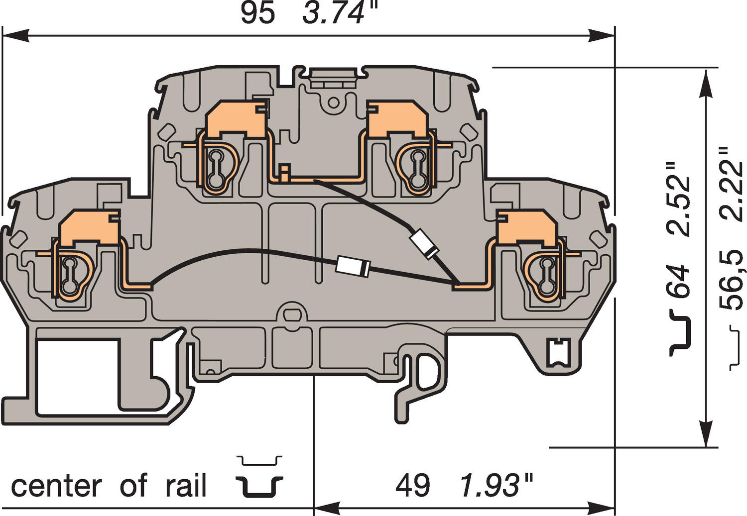 Illustration on terminal block, spring terminal block for double deck block and TS35-rail