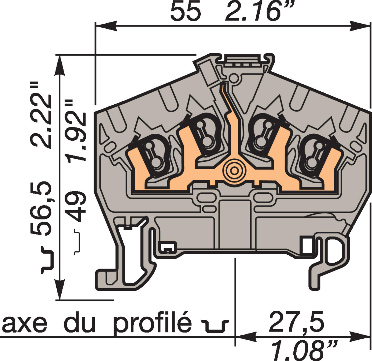Illustration on terminal block, spring terminal block for TS35-rail